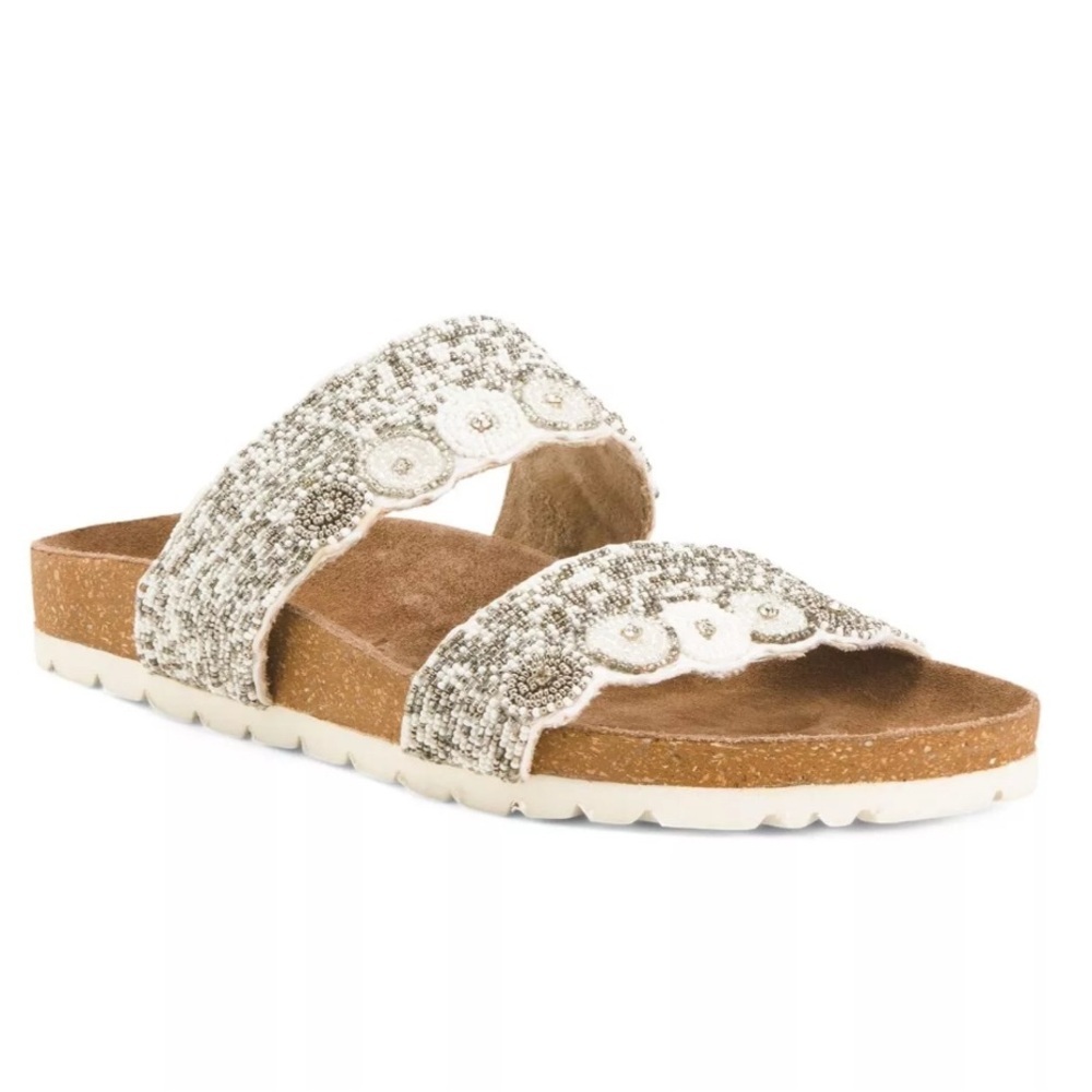NWT ROAN by BED/STU Women's Beaded Sandals - Silver and Brown Size 6,5